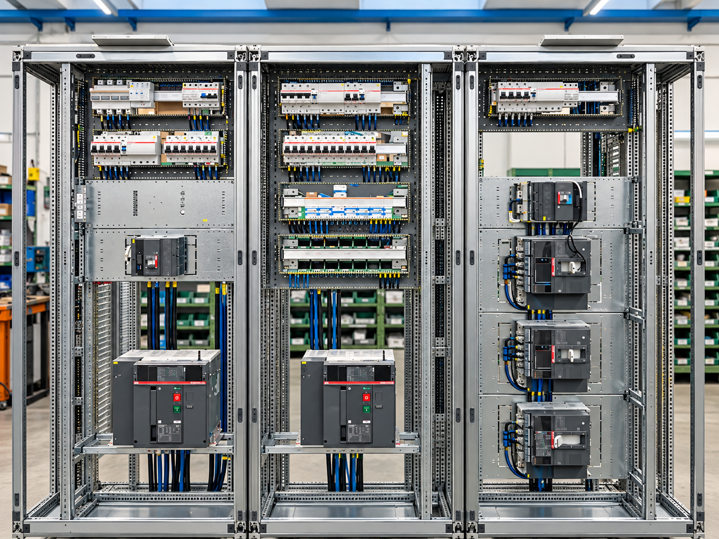 Sistema di quadri elettrici industriali con inverter e cablaggio tecnico