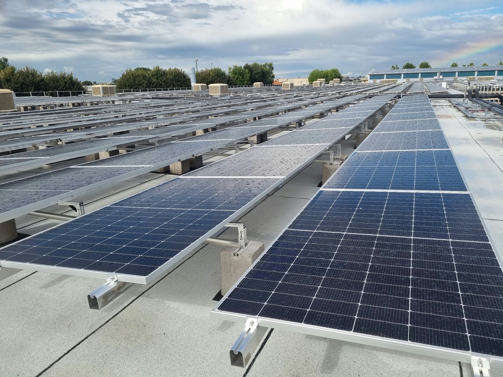 Pannelli fotovoltaici installati su una copertura industriale