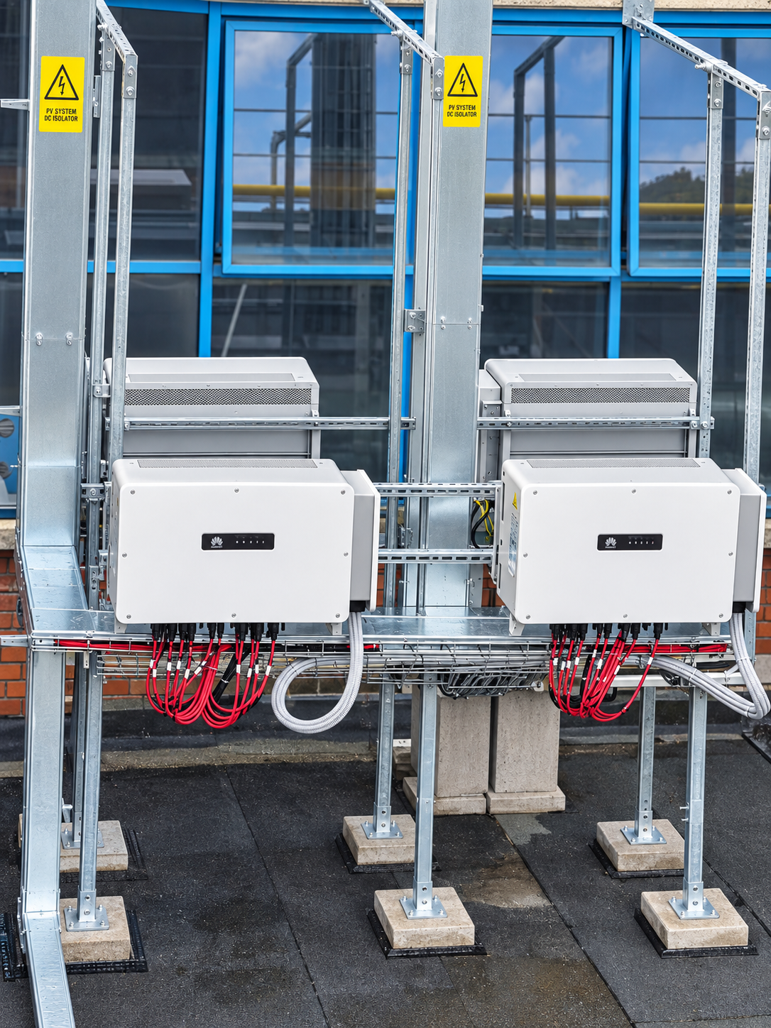 Inverter fotovoltaici installati sulla copertura di un’azienda